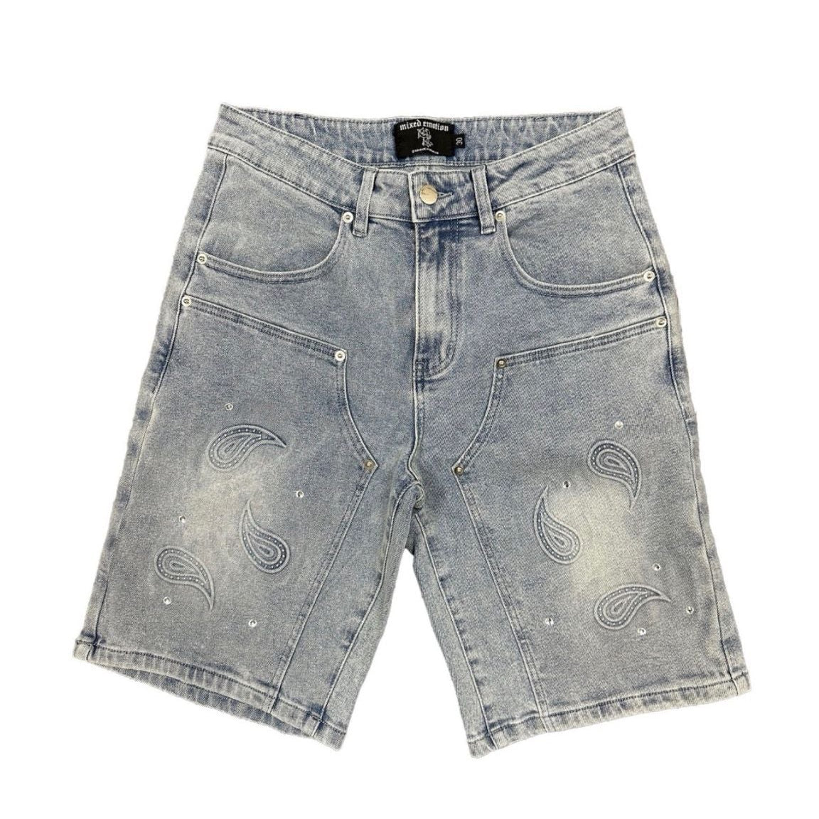 "PAISLEY CHROME" ICE-WASH SHORTS