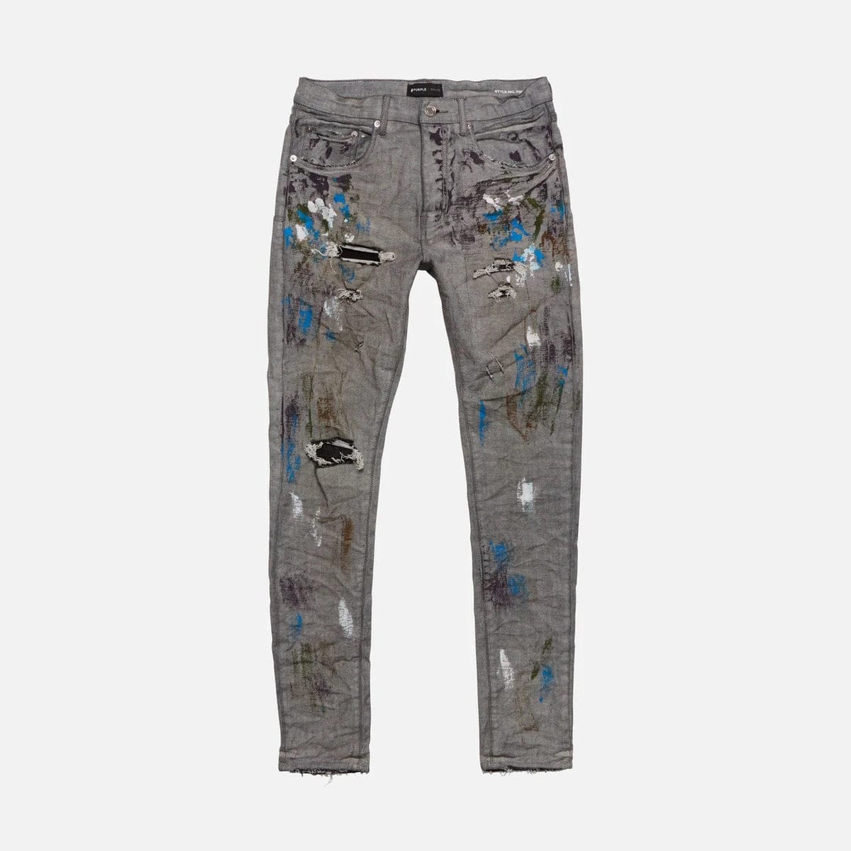 Purple Brand Jeans P001 Low Rise Skinny Reverse Grey Dirty Repair