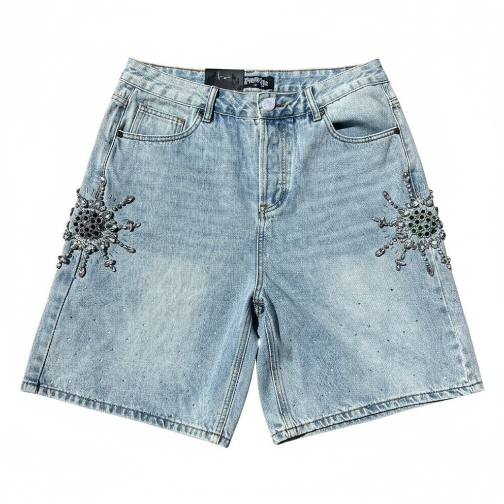 "STARDUST" LIGHT-WASH DENIM SHORTS