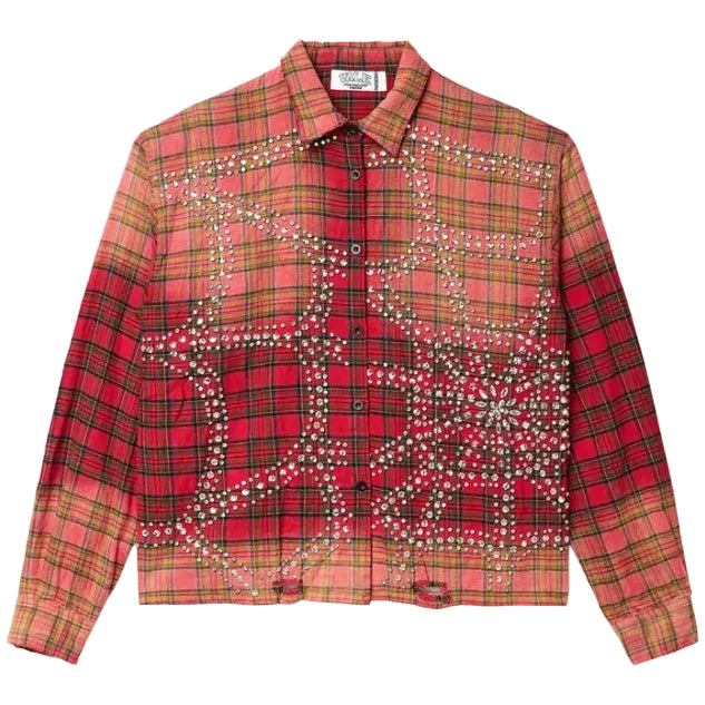 "Supernova Plaid" Rhinestone Flannel (Red)