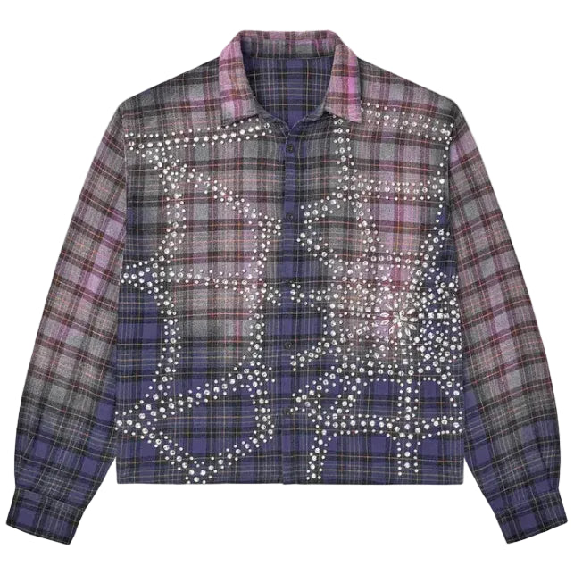 "Supernova Plaid" Rhinestone Flannel (Purple)
