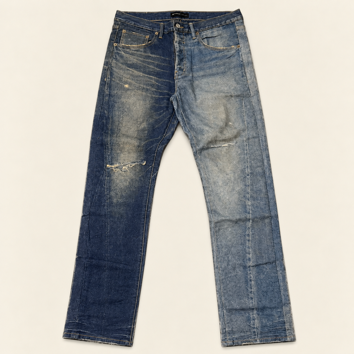 PURPLE BRAND DIRTY MID-DARK INDIGO PRINTED DENIM JEANS