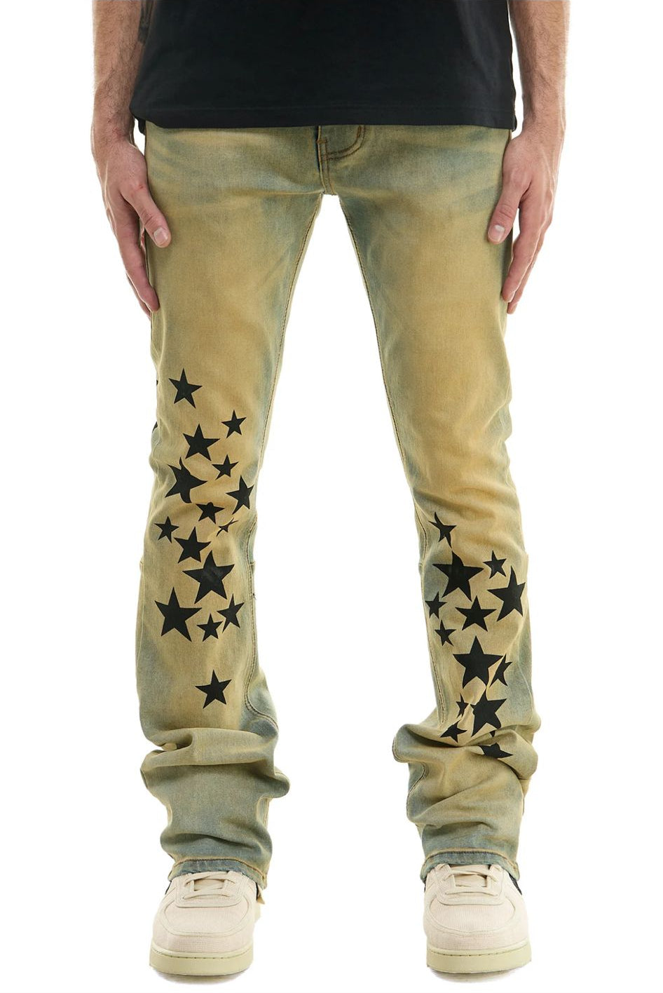 Star Print Jeans - Beige Wash