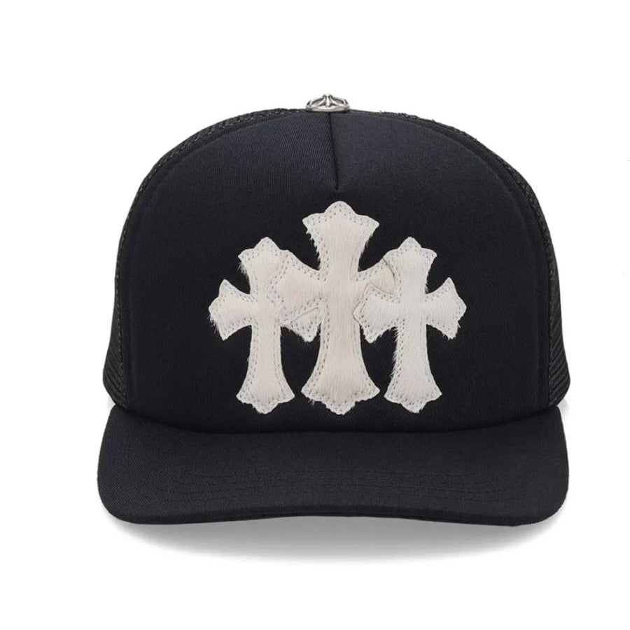 Chrome H - Triple Cross Patch Pony Hair Trucker Hat